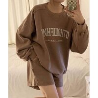 set đồ nữ, bộ quần áo nữ thu đông áo dài tay, quần short 2 màu cá tính - NÂU