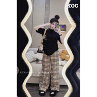 Sét đồ nữ Bubberry áo FROM rộng Thun gân tăm kèm quần đũi lụa _Set đồ bộ nữ ống rộng sang chảnh ,thời trang _Pusam shop