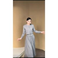 Set Đồ Nữ Cao Cấp Đầm nữ phối áo tay dài sang chảnh, set bộ nữ kèm chân váy dáng dài, set váy nữ thun gân co giãn D73