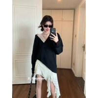 Set Đồ Nữ Dài Tay Cổ Chữ V HOT GIRL Ngọt Ngào Thuần Túy Kiểu Pháp Bộ Hai Chiếc Mặc Trong Ren Phối Bên Trong Mẫu