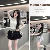 Set Đồ Nữ Dễ Thương Áo Thun & Chân Váy Xếp Tầng Phong Cách Hàn Quốc , Outfit Đi Chơi, Dạo Phố, Café