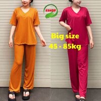 Set Đồ Nữ Đẹp Sang Chảnh Bigsize Quần Ống Suộng Rộng Thun Gân Đũa Lạnh ESHOP Đồ Bộ Nữ Áo Cổ Tim DL68