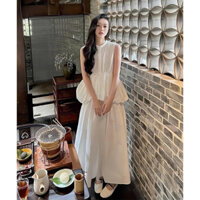 Set đồ nữ đi biển Áo sơ mi cổ trụ sát nách dáng bí xòe babydoll + chân váy maxi dáng xòe rộng Đầm dáng dài T463G