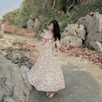 Set đồ nữ đi biển du lịch đầm maxi cup ngực dáng xòe kèm khoác ngoài HD250