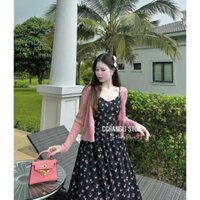 Set đồ nữ đi biển du lịch đầm lụa maxi 2 dây kèm khoác ngoài D359