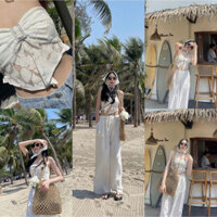 Set đồ nữ đi biển, set đồ trắng áo cúp ngực phối quần ống rộng cho nàng đi biển, đi du lịch, đi chơi xinh xắn, cá tính