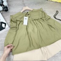 Set Đồ Nữ Đi Chơi Áo Sơ Mi Đũi Xanh Bơ Cổ Bèo Form Thụng + Quần Đùi Kaki Tiểu Thư HotTrend XStore SP27