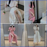 Set Đồ Nữ Đi Chơi MATHOA Set Chân Váy MIDI Xẻ Tà Áo Croptop Dễ Thương Thời Trang Đi Biển Du Lịch Dưới 55kg