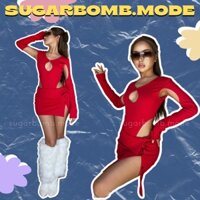 Set Đồ Nữ Đi Chơi Sang Chảnh Áo Croptop Tay Dài Chân Váy Ngắn Đỏ Tôn Dáng Ôm Body Sugarbomb.mode Hình Thật (114)