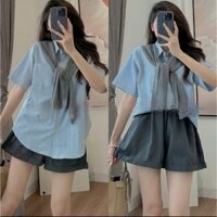 Set Đồ Nữ Đi Chơi, Set Áo Sơ Mi Cổ Đức Tay Ngắn S.201 MIE97