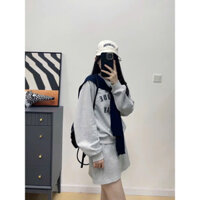 Set đồ nữ đồ bộ áo nỉ nhung 2 đa kèm khăn quàng thủy thủ phối chân váy chữ A hot