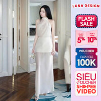 Set Đồ Nữ Dự Tiệc Sang Chảnh Luna Design Áo Tơ Cổ Yếm Sát Nách Phối Chân Váy Voan Dáng Dài Hẹn Hò Dạo Phố Quyến Rũ