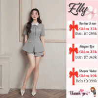 Set đồ nữ ELLY_DRESS, áo cộc tay cổ sơ mi thắt nơ chiết eo phối quần short sang chảnh đi chơi đi du lịch BL1977