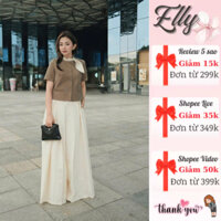 Set đồ nữ ELLY_DRESS, áo cộc tay cổ nơ đính cúc bọc phối quần ống rộng sang chảnh đi chơi đi du lịch BL1989