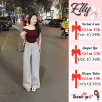 Set đồ nữ ELLY_DRESS, áo tăm trễ vai phối quần kẻ ống xuông thắt nơ sang chảnh đi chơi đi du lịch BL2026