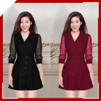 Set Đồ Nữ 🌸FREESHIP🌸 Set nguyên bộ quần giả váy áo rời tay lỡ phối lưới dây kéo lưng xinh xắn J1127