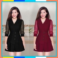 Set Đồ Nữ 💝FREESHIP💝 Set nguyên bộ quần giả váy áo rời tay lỡ phối lưới dây kéo lưng xinh xắn J1127