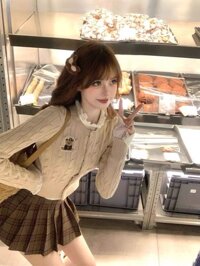 Set Đồ Nữ Gồm Áo Len Nữ+Áo Lót Ren+Váy Nửa Người Sọc Ca Rô