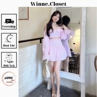 Set Đồ Nữ Heli Trễ Vai Quảng Châu Cao Cấp, Sét Áo Thời Trang Phong Cách Dễ Thương, Cá Tính