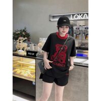 Set đồ nữ họa tiết gấu thêu Set bộ đùi thun cotton cao cấp Bigsize 45-85 kg B25