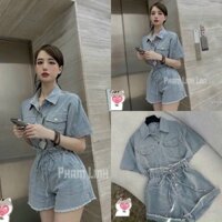 Set đồ nữ jean áo croptop 2 túi cài nút thật kèm quần đùi xinh xắn dành cho các nàng đi chơi,đi dạo phố