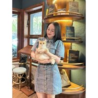 Set đồ nữ jeans cộc tay chun eo chân váy hàng khuy 8868