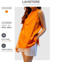 Set đồ nữ linen LAHSTORE áo sát nách form rộng, quần cộc ống rộng lưng thun (Cam)