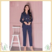 Set Đồ Nữ Lury - Áo Blazer Thiết Kế Quần Dài Dáng Baggy Kẻ Sọc, Form Chuẩn Cực Tôn Dáng  Vải Cao Cấp Màu Xanh/Ghi SV101
