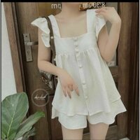 Set đồ nữ mùa hè, bộ đồ nữ áo ba lỗ phối cúc quần đùi dễ thương