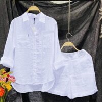 SÉT Đồ Nữ Quần Cộc Áo Dài Tay Chất Vải Đũi- SÉT-T