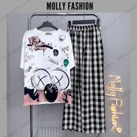 Set đồ nữ quần dài BỘ CARO KATE NHIỀU ELMO ❤️ Đồ bộ hoạt hình form rộng Freesize Molly Fashion