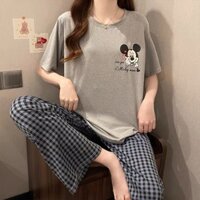 Sét đồ nữ quần dài kẻ caro lưng thun áo thun in hình thời trang MENINA_STUDIO, sét đồ nữ siêu xinh mặc nhà đi chơi