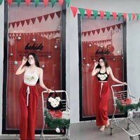 sét đồ nữ quần dài suông áo yếm trang trí gấu