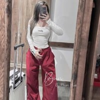 Sét Đồ Nữ Quần Dài,Bộ Thu Đông Nữ Trễ Vai Mix Quần Bom Gió Thêu Cạp Chun ( Hàng Loại 1 )