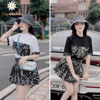 Set đồ nữ sang chảnh 3 món logo LV (có mũ) áo thun nữ ngắn tay kèm chân váy xếp ly T76