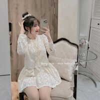 Set đồ nữ sang chảnh áo ren tay dài cổ tròn cột dây trước kèm chân váy chữ A có lót thích hợp đi chơi đi tiệc D860