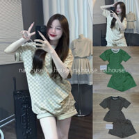 Set đồ nữ sang chảnh đi chơi dạo phố Nahouse bộ đồ nữ quần đùi màu xanh nude đen thiết kế đẹp xinh xắn xịn và sang trọng