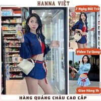 Set Đồ Nữ Sang Chảnh, Set Jean 3 Món Gồm Áo Sơ Mi Croptop + Quây Đỏ + Chân Váy Xếp Ly Cực Chảnh Ms34