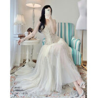 Set đồ nữ sang chảnh tiểu thư áo corset  cúp ngực tafta trơn phối chân váy lưới dáng dài thiết kế đi chơi dự tiệc LEVAN