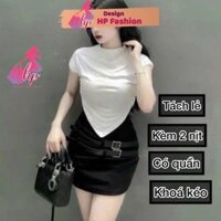 Set đồ nữ sang chảnh váy ngắn body phối dây lưng có quần trong kèm áo tay hến vạt nhọn G332