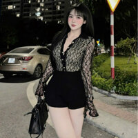 set đồ nữ sang chảnh,áo ren tay dài ống loe mix quần short ngắn lên dáng siêu sang B178