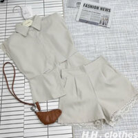 set đồ nữ sang chảnh,áo sơ mi sát nách nữ mix quần short nữ phối ren