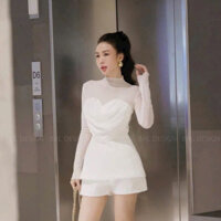 set đồ nữ sang chảnh,set áo phối cổ lưới mix quần short ngắn H315
