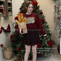 set đồ nữ sang chảnh,set áo chân váy xếp ly,bộ áo nỉ 2 da phối chân váy dạ hot trend tâm vỹ R16