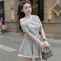 set đồ nữ sang chảnh,set áo chân váy,bộ số 05 áo lệch vai 2 màu xịn sò hot trend linhbt F88