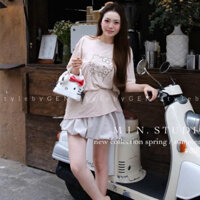 set đồ nữ sang chảnh,set áo chân váy,bộ áo phối chân váy kaki xịn sò hot trend tâm vỹ D154