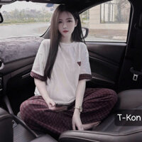 set đồ nữ sang chảnh,set đồ nữ quần dài,MẪU MỚI NHẤT Cotton tay chạy sọc viền mix quần kẻ mì AC8