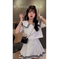 ⭐Set Đồ Nữ, Set Bộ Nữ Áo Croptop Cổ Thủy Thủ Mix Chân Váy Xếp Ly Hàng QC Loại 1
