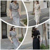 SÉT ĐỒ NỮ SIÊU SANG💥ÁO CỔ VEST GÀI NÚT CÓ TÚI TAY NGẮN KẾT HỢP CHÂN VÁY SUÔNG DÀI XẺ TÀ (CÓ ĐAI)🌸năng động, sang trọng🌺💖
