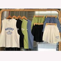 Set đồ nữ tanktop thể thao form rộng in số 215 ulzzang Set 3 món áo tanktop quần short đùi  - Xanh lá